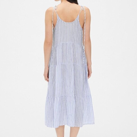 Love Gap Dreamwell Crinkle Stripe Tiered Midi Slightly Sheer Night Dress - Picture 2 of 7